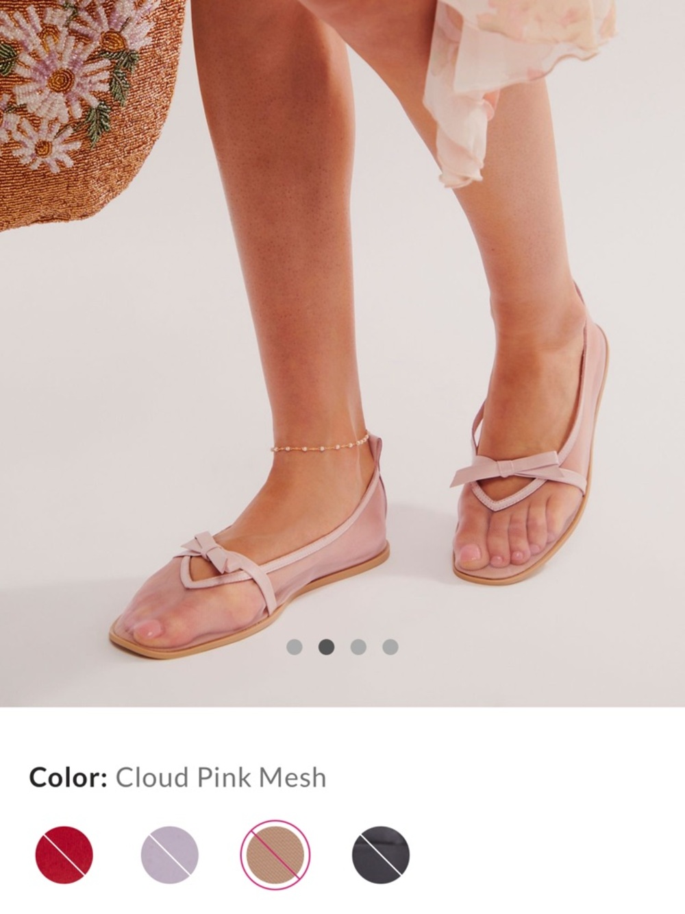 Free People Cloud Pink Mesh Bow Flats